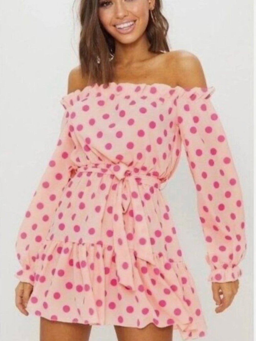Pretty Little Thing Polka Dot Dress Pink Size Medium 6